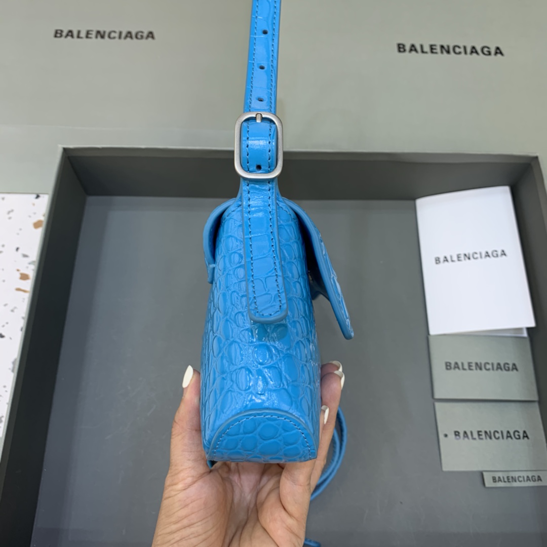 Balenciaga XX Small Flap Bag Crocodile Embossed Blue